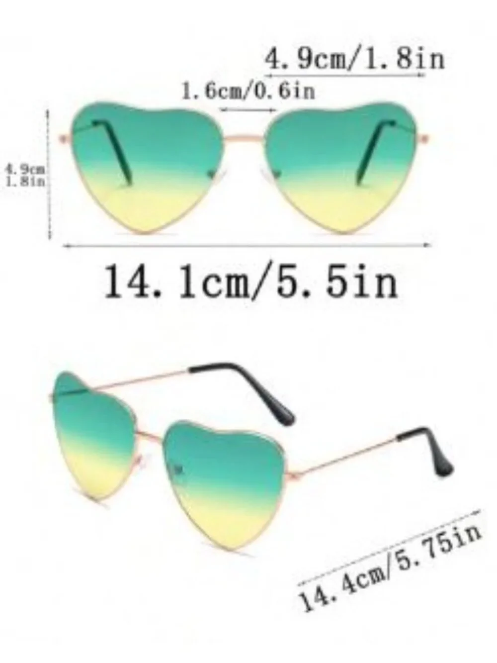 Heart-Shaped Green to Yellow Gradient Lenses Sunglasses With Gold Frame